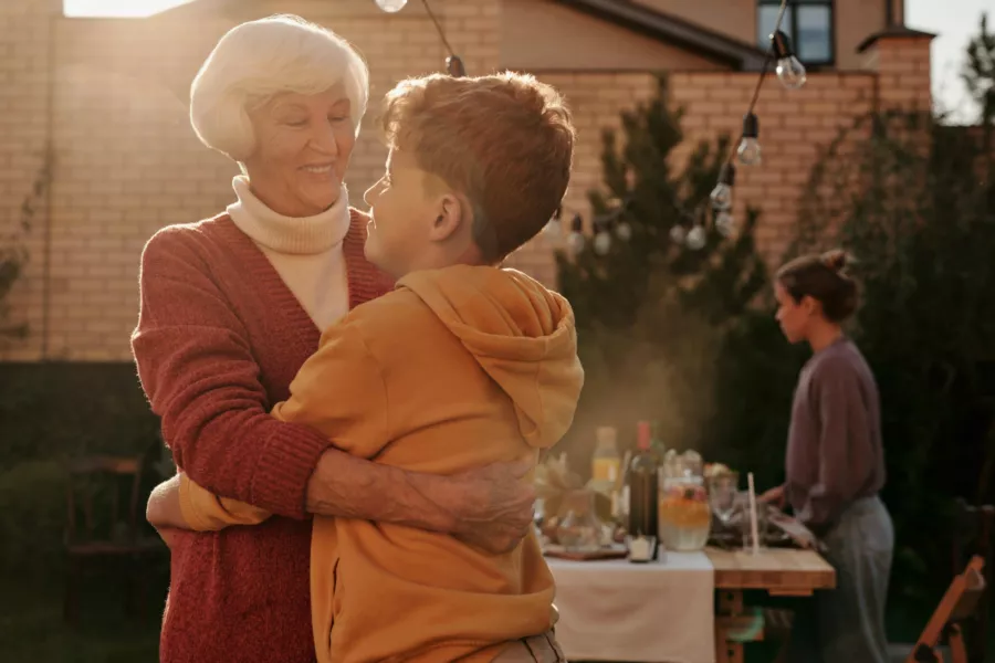 Elderly woman and boy