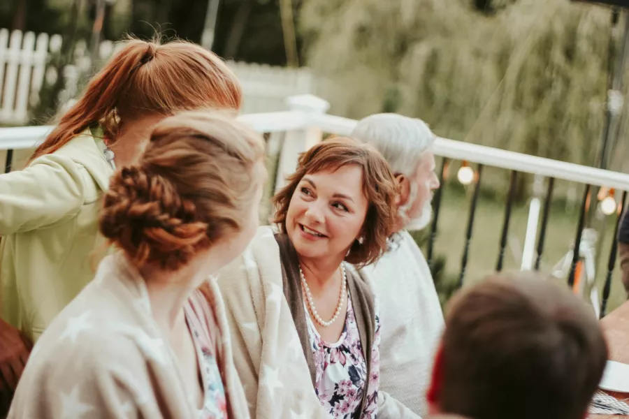 Family gathering outdoors